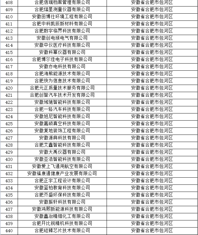 合肥市科技型中小企業(yè)名單